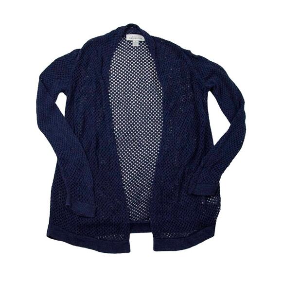 Knit by Hampshire Studio Womens Beach Fisherman Knit Open Front Cardigan Navy| M - Picture 1 of 12